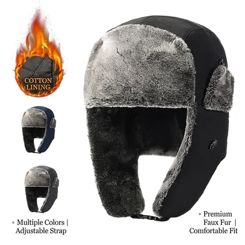 Winter Trapper Hat For Men Women Thermal Windproof Aviator Hat With Ear Flaps Faux Fur Lining Thickened Outdoor Skiing Lei Feng Hat