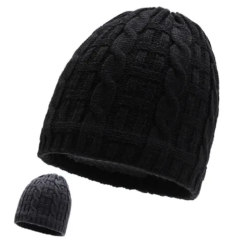 Men Winter Warm Cable Knit Beanie Fleece Lined Adjustable Neck Gaiter Hat Outdoor Windproof Cycling Soft Snood Hat