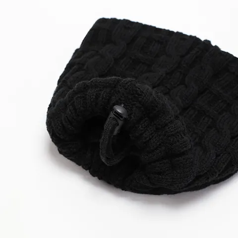 Men Winter Warm Cable Knit Beanie Fleece Lined Adjustable Neck Gaiter Hat Outdoor Windproof Cycling Soft Snood Hat