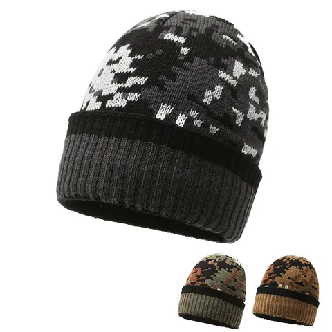 Gorro de Punto Cálido de Invierno para Hombre Camuflaje de Píxeles Cortavientos Ciclismo al Aire Libre Gorro de Acrílico