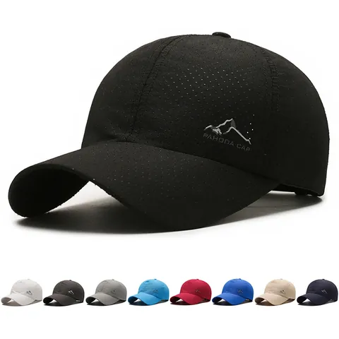 Unisex Outdoor Sports Quick Dry Baseball Cap Breathable Perforated Sun Hat With Mountain Print Adjustable Mesh Fishing Cap