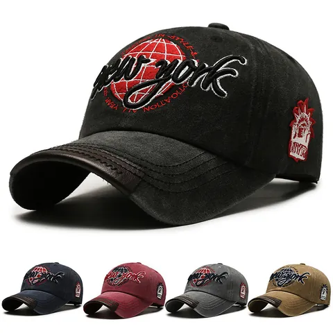 Gorra de Béisbol Vintage Lavada Envejecida Hombre Mujer Ajustable Sombrero de Sol Bordado New York Borde de Cuero Algodón Envejecido