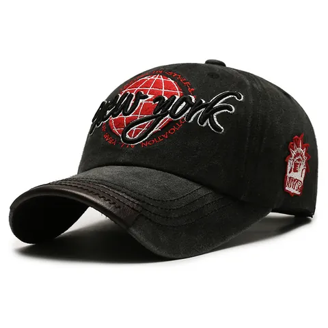 Gorra de Béisbol Vintage Lavada Envejecida Hombre Mujer Ajustable Sombrero de Sol Bordado New York Borde de Cuero Algodón Envejecido