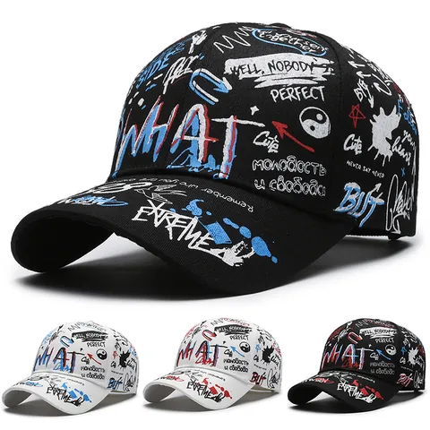 Graffiti Print Baseball Cap Cotton Adjustable Sun Protection Streetwear Hip Hop Hat For Men Women Trendy