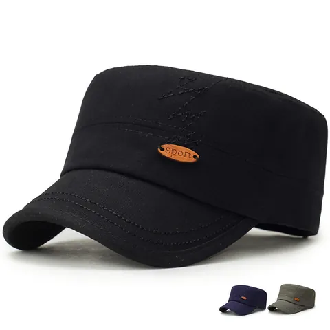 Unisex Cotton Cadet Cap Adjustable Flat Top Military Hat Vintage Sport Outdoor Sun Protection Breathable Casual Hat For Men Women