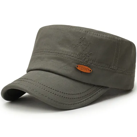 Unisex Cotton Cadet Cap Adjustable Flat Top Military Hat Vintage Sport Outdoor Sun Protection Breathable Casual Hat For Men Women