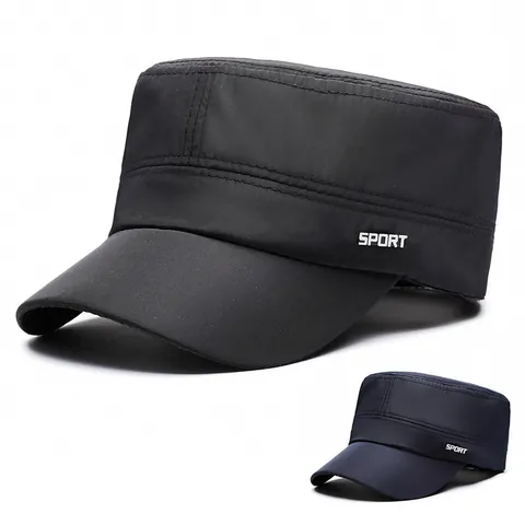 Unisex Flat Top Cadet Cap Cotton Blend Adjustable Army Military Hat With Sport Letter For Outdoor Sun Protection Daily