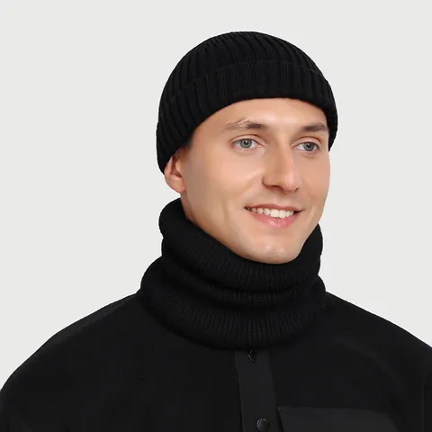Herren Winter Warm Strickmütze Und Halswärmer Und Handschuhe Rippenstrick Einfarbig Minimalistisches Outdoor Zubehör