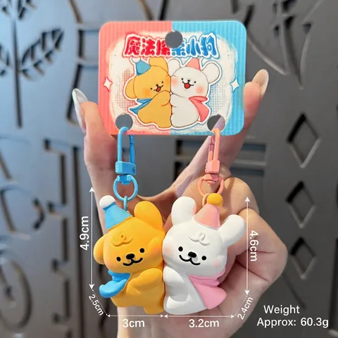 Mignon Dessin Animé Magnétique Couple Chien Porte-clés Résine 3D Chiot Figurine Charme de Sac Anneau Porte-clés Assorti Cadeau