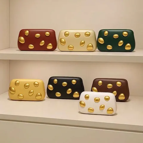 Evening Clutch Handbag PU Leather Irregular Metal Pebble Decoration Banquet Party Bag For Women