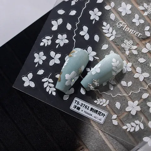 5D Embossed Nail Art Stickers Japanese Style Embroidery Flower Leaf Relief 3D Self Adhesive Thin Matte Manicure Decals