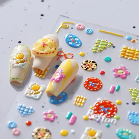 5D Relief Nagelkunst Aufkleber Süß Bunt Knopf Graffiti 3D Geprägte Abziehbilder Für DIY Maniküre Damen Mädchen Nagel Dekoration