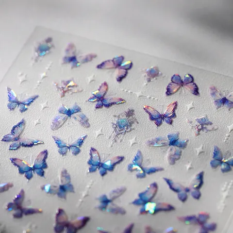 Holographische Laser Schmetterling Nagelaufkleber Ultradünn Selbstklebend Blau Violett Farbverlauf Maniküre Dekoration Für Damen