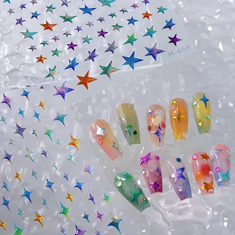 Holographic Star Nail Art Stickers Four Five Pointed Star Metallic Laser Self Adhesive Manicure Decals For Women Beauty Tools