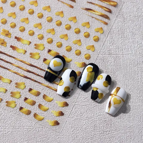 Metallische Goldene Herz Nagelkunst Aufkleber Ultradünne Herz Punkte Abstrakte Strichmuster Selbstklebende Salon DIY Nagel Aufkleber