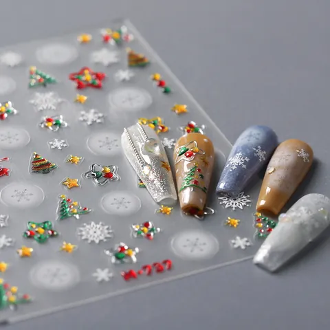 Weihnachts Nagelaufkleber 3D Geprägt Selbstklebend Schneeflocke Weihnachtsbaum Stern Designs Für DIY Maniküre Damen