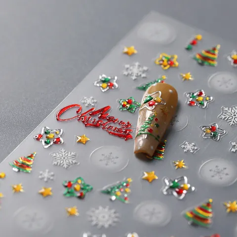 Weihnachts Nagelaufkleber 3D Geprägt Selbstklebend Schneeflocke Weihnachtsbaum Stern Designs Für DIY Maniküre Damen