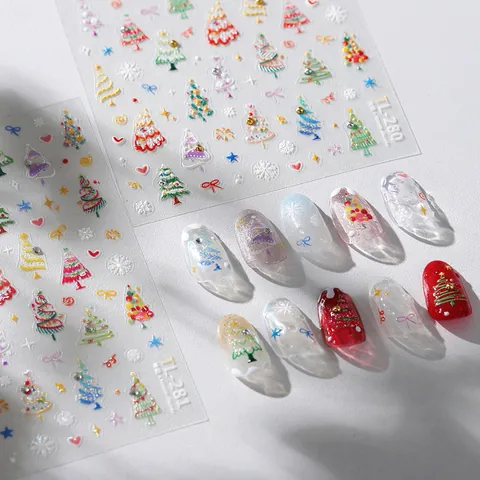 5D Relief Christmas Nail Art Stickers Self Adhesive 3D Embossed Snowflakes Christmas Trees Stars Decorations For Women DIY