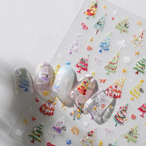 5D Relief Christmas Nail Art Stickers Self Adhesive 3D Embossed Snowflakes Christmas Trees Stars Decorations For Women DIY