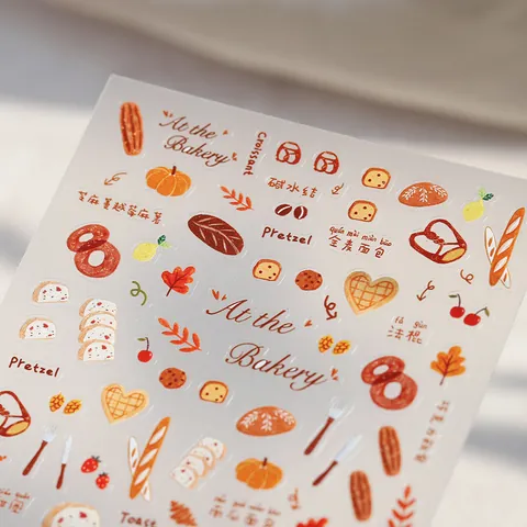 Autumn Baking Bread Theme Nail Art Stickers Cartoon Leaf Self Adhesive Ultra Thin DIY Manicure Decor Decals