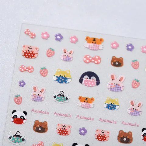 Cartoon Tier Nagelkunst Aufkleber 3D Geprägt Selbstklebend Masken Bär Panda Maniküre Dekoration Süß DIY