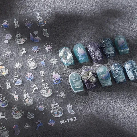 Adesivi per Unghie di Natale Fiocco di Neve Renna Olografico Laser Decalcomanie Autoadesive per Donna Fai da te Manicure