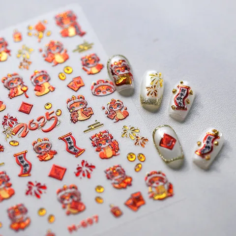 Pegatinas para Uñas en Relieve 3D del Año de la Serpiente 2025 Año Nuevo Chino Rojo Oro Bronceado Calcomanías para Uñas Autoadhesivas para Mujer Decoración Festiva DIY