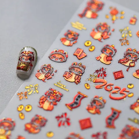 Pegatinas para Uñas en Relieve 3D del Año de la Serpiente 2025 Año Nuevo Chino Rojo Oro Bronceado Calcomanías para Uñas Autoadhesivas para Mujer Decoración Festiva DIY