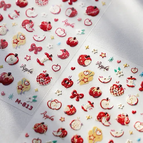 3D Reliëf Appel Nagelstickers Zoete Strik Ster Bloemen Zelfklevende Nagels Voor Vrouwen Kinderen Manicure Decoratie