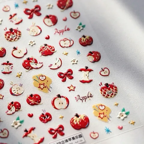 3D Reliëf Appel Nagelstickers Zoete Strik Ster Bloemen Zelfklevende Nagels Voor Vrouwen Kinderen Manicure Decoratie