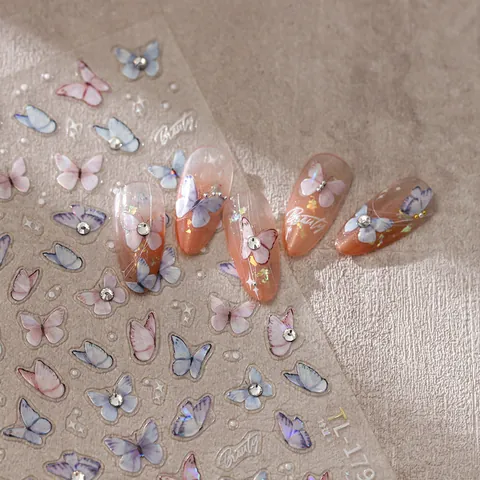 5D Geprägt Schmetterling Nagelkunst-Aufkleber Holografisch Relief Strass Farbverlauf Selbstklebend Nagel-Abziehbilder Damen