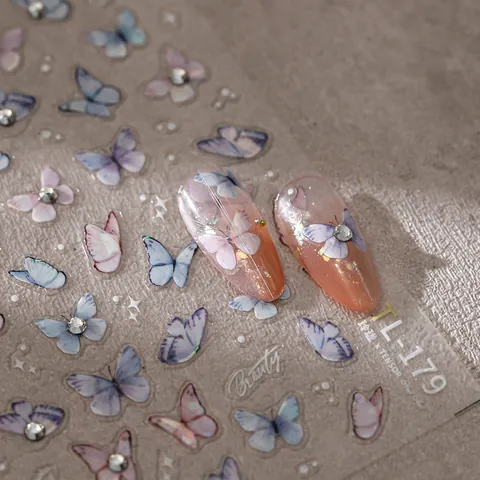 5D Geprägt Schmetterling Nagelkunst-Aufkleber Holografisch Relief Strass Farbverlauf Selbstklebend Nagel-Abziehbilder Damen