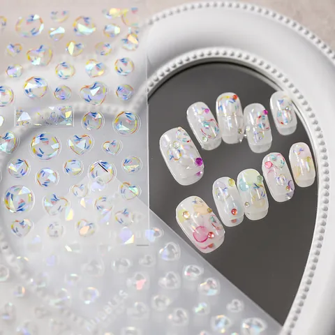 3D Holografische Blasen Herz Nagelkunst Aufkleber Laser Aurora Selbstklebende Nagelsticker Für Damen DIY Maniküre Dekoration