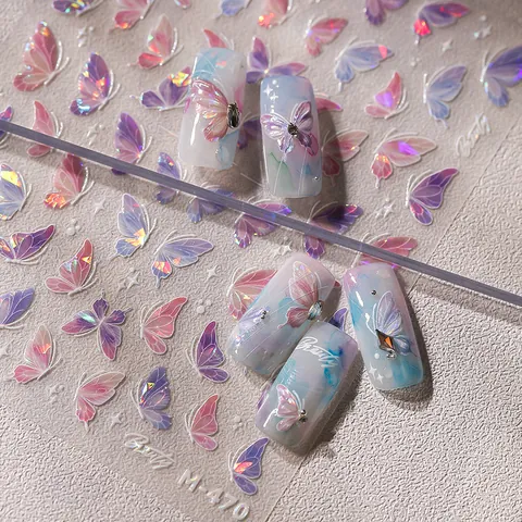 Pegatinas Holográficas de Mariposa 3D para Uñas Laser Aurora Brillo Calcomanías Autoadhesivas Accesorios de Manicura de Ensueño para Decoración de Uñas de Mujer