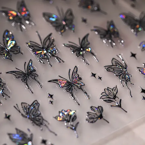 Butterfly Nail Art Stickers Holographic Laser Ultra Thin Adhesive Floral Star Design DIY Manicure Decor For Women