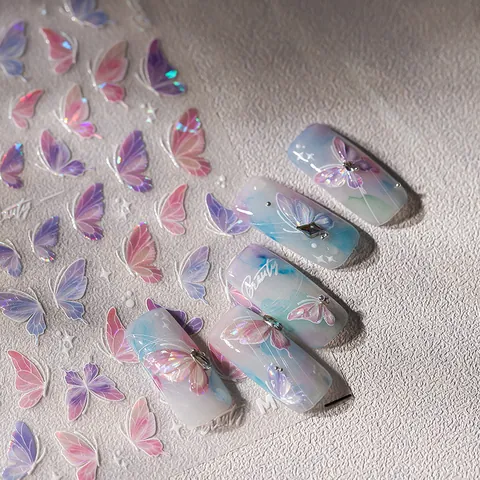 Pegatinas Holográficas de Mariposa 3D para Uñas Laser Aurora Brillo Calcomanías Autoadhesivas Accesorios de Manicura de Ensueño para Decoración de Uñas de Mujer