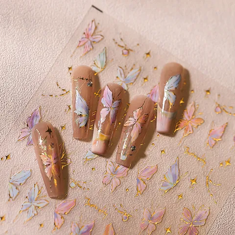 Holografische Schmetterling Nagelkunst-Aufkleber Laser Goldprägung 3D Relief Aufkleber Für Frauen Elegante DIY Maniküre Dekorative Accessoires