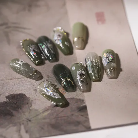 Holografisch Schmetterling Blume Nagelaufkleber Geprägt Chinesische Kalligrafie Bronzierung Selbstklebend DIY Maniküre Deko