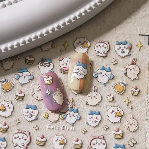Pegatinas de Uñas en Relieve 5D Lindo Dibujos Animados Conejo Estrella Patrón Relieve 5D Calcomanías para Mujeres DIY