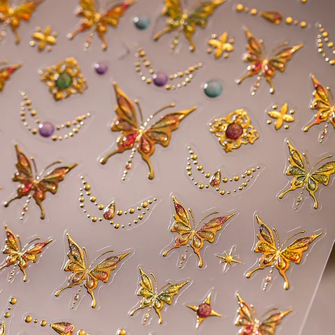 Luxury 5D Embossed Butterfly Nail Art Stickers Bronzing Metallic Butterfly Star Moon Nail Decals For Manicure Decoration