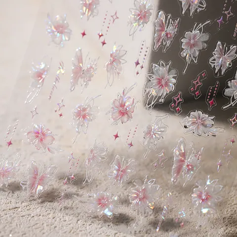 3D Relief Holografische Schmetterling Blume Nagelkunst Aufkleber Schimmernd Laser Ästhetisch Selbstklebend Nagel Abziehbilder Für Damen Maniküre Dekor