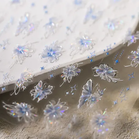3D Relief Holografische Schmetterling Blume Nagelkunst Aufkleber Schimmernd Laser Ästhetisch Selbstklebend Nagel Abziehbilder Für Damen Maniküre Dekor