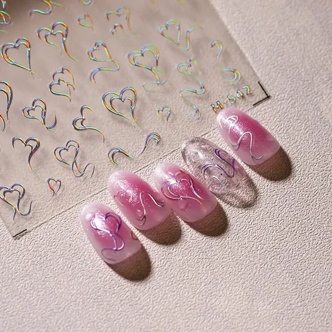 Three Dimensional Relief Nail Art Stickers Heart Butterfly Patterns Self Adhesive Gold Stamping Holographic Manicure Decorations