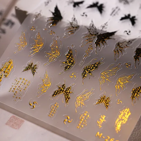 3D Gold Black Butterfly Nail Art Stickers Metallic Embossed Self Adhesive Decals For Women DIY Manicure Beauty Decoration