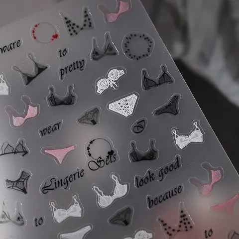 Dessous Muster 5D Relief Nagelaufkleber Spitze Brief Design Selbstklebend Mattierte Ultradünne Nagelabziehbilder Damen