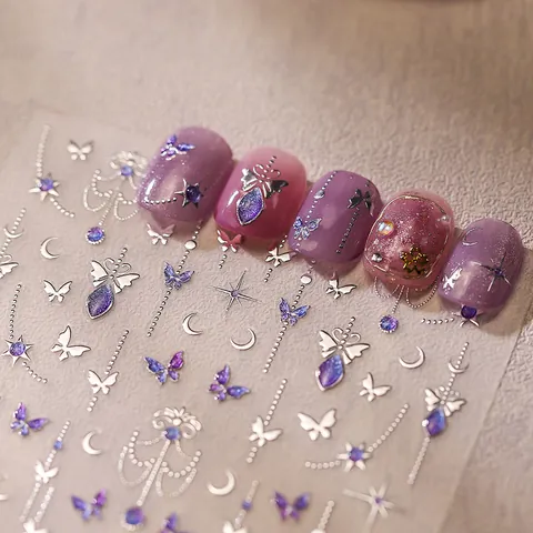 3D Embossed Nail Art Stickers Butterfly Star Moon Design Bronzing Self-Adhesive Manicure Decals For Women DIY Nail Decoration