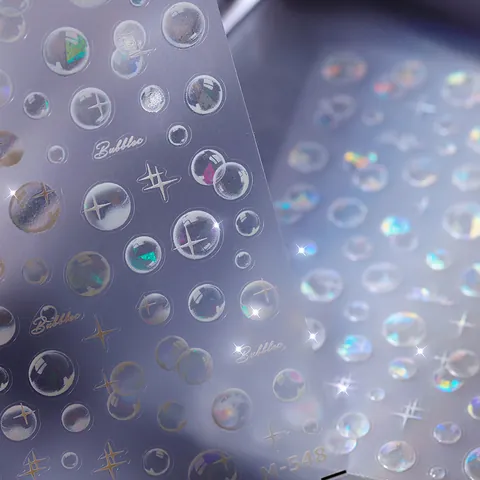 Autocollants Ongles Relief 3D Motif Bulles Étoiles Décalcomanies Holographiques Laser Auto-Adhésives Pour Décoration Manucure Femmes