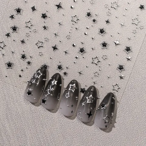 3D Reliëf Ster Nagelkunst Stickers Zilver Zwart Metalen Pentagram Decals Voor DIY Manicure Vrouwen Schoonheid Decoratie Tools