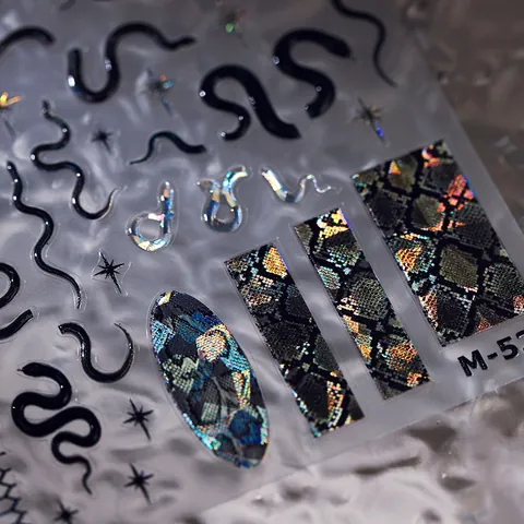 Gothic Geprägt Schlange Stern Nagelsticker Holografisch Laser Schlangenhaut Muster Klebend Nagelkunst Decals Damen Deko
