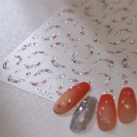3D-reliëf Maan Ster Nagelstickers Minimalistisch Roze Zilver Verloop Zelfklevende Manicure Decals Voor Vrouwen DIY Decoratie